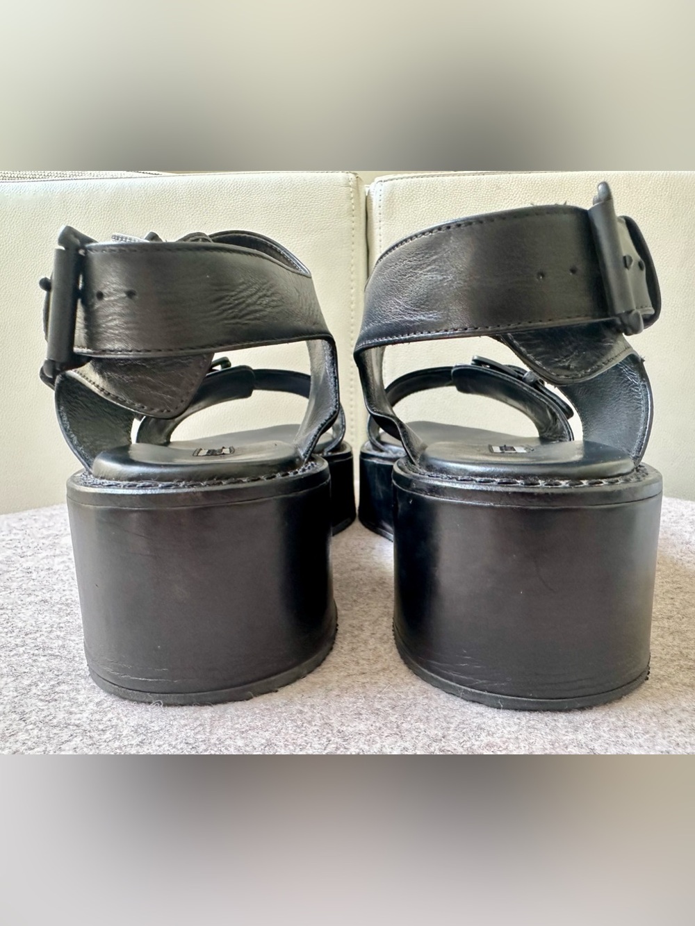 ANN DEMEULEMEESTER Italy black leather flatform platform buckled sandals sz 40 - Picture 2 of 10